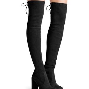Stuart Weitzman Over-The-Knee Black Suede Chunky High Heel Boot